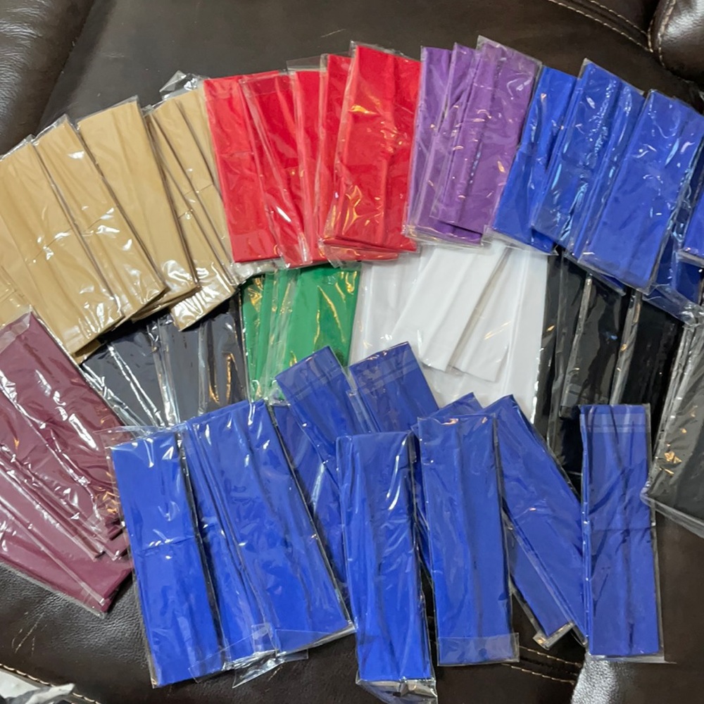 Cotton Stretch Headbands 75 total. New. Black, white, navy, red, green, blue